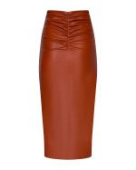 FW-017 | MIDI ECO-LEATHER SKIRT WITH GATHERING AND FRONT SLIT - Image 3