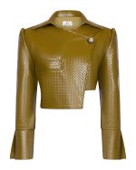 FW-010 | CROPPED OLIVE JACKET WITH EMBOSSED WOVEN TEXTURE - Image 2