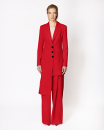 FW-034R | RED LONG BLAZER WITH SHAWL COLLAR AND ASYMMETRIC HEM