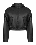 FW-003B | CROPPED FAUX-LEATHER PUFFER JACKET - Image 2