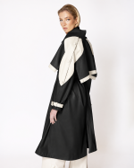 FW-007B | BLACK TWO-TONE FAUX-LEATHER TRENCH COAT