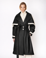 FW-007B | BLACK TWO-TONE FAUX-LEATHER TRENCH COAT - Image 2