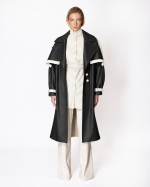 FW-007B | BLACK TWO-TONE FAUX-LEATHER TRENCH COAT - Image 3