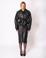 FW-011B | BLACK BELTED FAUX-LEATHER JACKET
