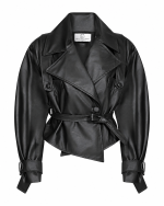FW-011B | BLACK BELTED FAUX-LEATHER JACKET - Image 4