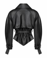 FW-011B | BLACK BELTED FAUX-LEATHER JACKET - Image 5