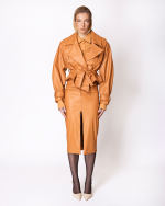 FW-011T | TAN BELTED FAUX-LEATHER JACKET - Image 3