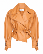 FW-011T | TAN BELTED FAUX-LEATHER JACKET - Image 4