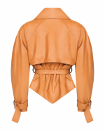 FW-011T | TAN BELTED FAUX-LEATHER JACKET - Image 5