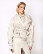 FW-011W | OFF-WHITE BELTED FAUX-LEATHER JACKET