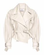 FW-011W | OFF-WHITE BELTED FAUX-LEATHER JACKET - Image 4