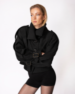 FW-013B | BLACK SHORT JACKET WITH OVERSIZED COLLAR