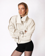FW-013W | OFF-WHITE SHORT JACKET WITH OVERSIZED COLLAR