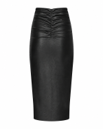 FW-017 | MIDI ECO-LEATHER SKIRT WITH GATHERING AND FRONT SLIT - Image 12