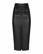 FW-017 | MIDI ECO-LEATHER SKIRT WITH GATHERING AND FRONT SLIT - Image 11