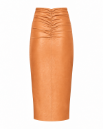 FW-017 | MIDI ECO-LEATHER SKIRT WITH GATHERING AND FRONT SLIT - Image 9