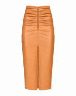FW-017 | MIDI ECO-LEATHER SKIRT WITH GATHERING AND FRONT SLIT - Image 8
