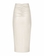 FW-017 | MIDI ECO-LEATHER SKIRT WITH GATHERING AND FRONT SLIT - Image 6