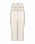 FW-017 | MIDI ECO-LEATHER SKIRT WITH GATHERING AND FRONT SLIT - Image 5
