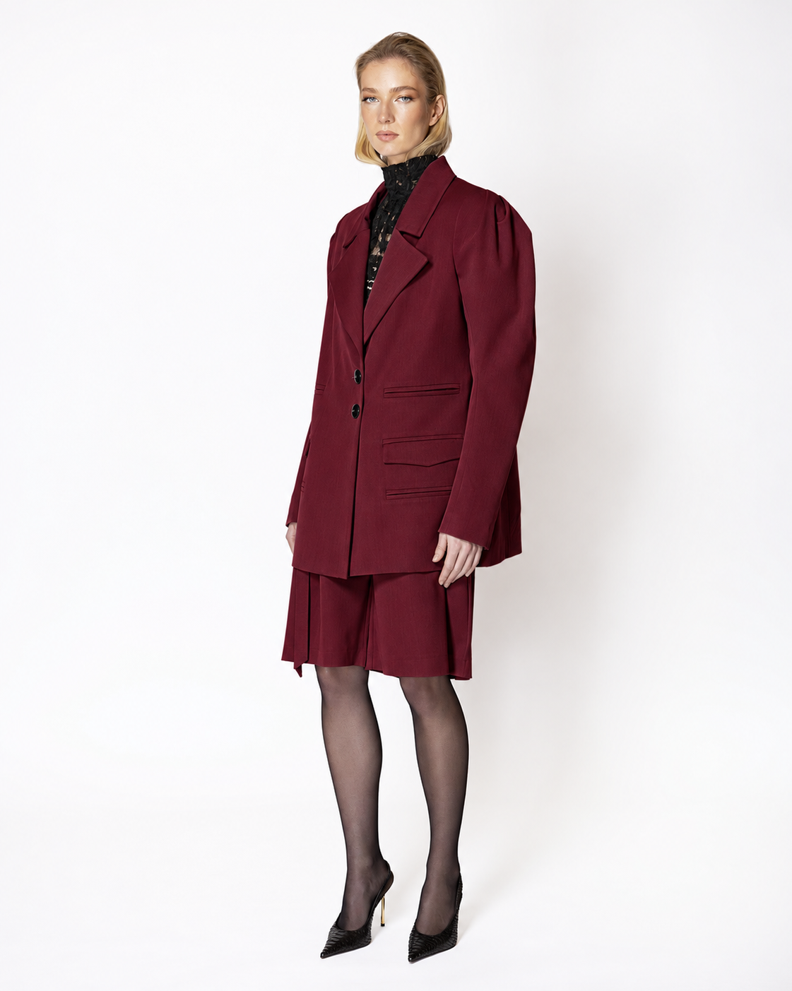 FW020BR FW-020BR | BURGUNDY BLAZER WITH PRONOUNCED SHOULDERS - Image 1