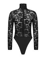 FW-023 | BLACK FLORAL LACE BODYSUIT - Image 4