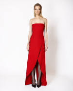 FW-032 | STRAPLESS FITTED MAXI DRESS WITH ASYMMETRIC DRAPED OPENING AND TAILORED POCKET DETAILS - Image 7