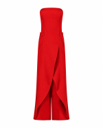 FW-032 | STRAPLESS FITTED MAXI DRESS WITH ASYMMETRIC DRAPED OPENING AND TAILORED POCKET DETAILS - Image 8