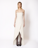 FW-032 | STRAPLESS FITTED MAXI DRESS WITH ASYMMETRIC DRAPED OPENING AND TAILORED POCKET DETAILS - Image 4