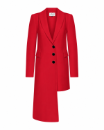 FW-034R | RED LONG BLAZER WITH SHAWL COLLAR AND ASYMMETRIC HEM - Image 2