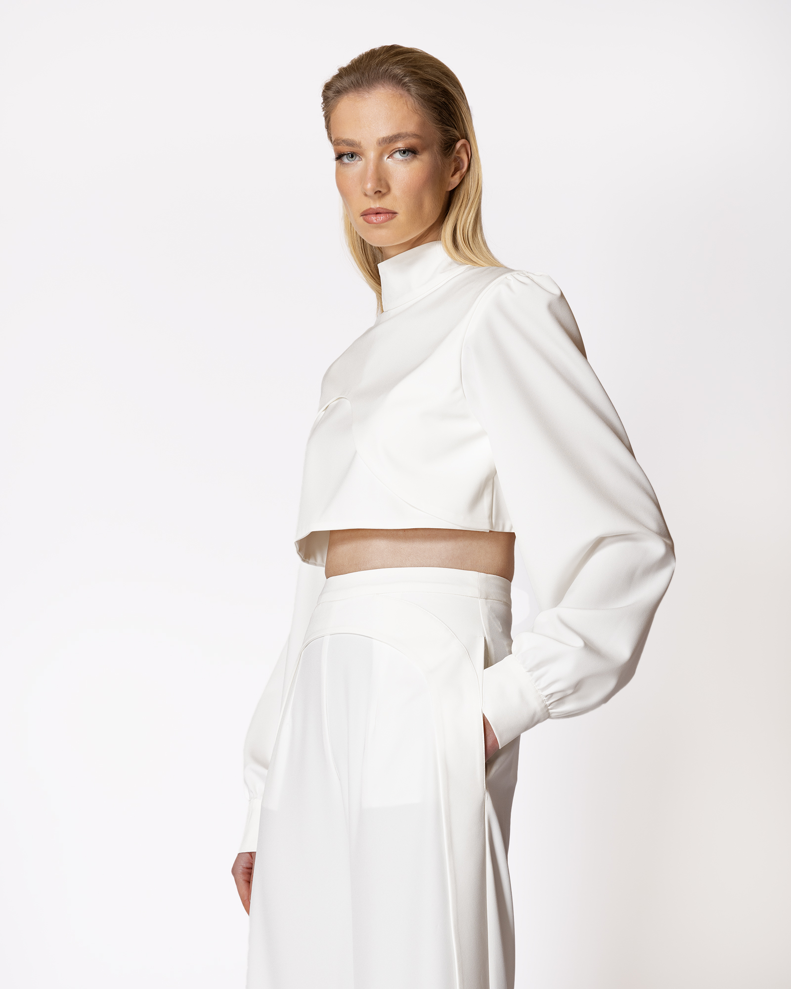 FW038 FW-038 | ASYMMETRIC CROPPED BLOUSE WITH WRAP-BACK DETAIL - Image 1
