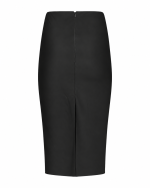 FW-041B | BLACK MIDI SKIRT WITH RUCHED YOKE AND FRONT BUTTONS - Image 3