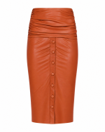 FW-041BN | BROWN MIDI SKIRT WITH RUCHED YOKE AND FRONT BUTTONS - Image 2