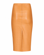 FW-041T | TAN MIDI SKIRT WITH RUCHED YOKE AND FRONT BUTTONS - Image 3
