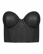 FW-042B | BLACK STRAPLESS LEATHER-LOOK BUSTIER WITH VERTICAL SEAM DETAILING - Image 3