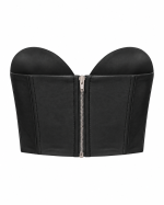 FW-042B | BLACK STRAPLESS LEATHER-LOOK BUSTIER WITH VERTICAL SEAM DETAILING - Image 4