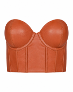 FW-042BN | BROWN STRAPLESS LEATHER-LOOK BUSTIER WITH VERTICAL SEAM DETAILING - Image 3