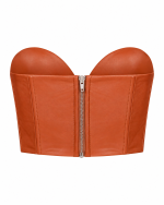 FW-042BN | BROWN STRAPLESS LEATHER-LOOK BUSTIER WITH VERTICAL SEAM DETAILING - Image 4