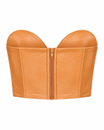 FW-042T | TAN STRAPLESS LEATHER-LOOK BUSTIER WITH VERTICAL SEAM DETAILING - Image 4