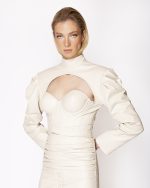 FW-042 | OFF-WHITE LEATHER BUSTIER WITH BONING - Image 2