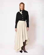FW-049W | OFF WHITE ASYMMETRIC FAUX LEATHER SKIRT
