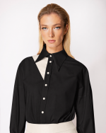 FW-050BW | BLACK SHIRT WITH OFF WHITE GEOMETRIC DETAIL