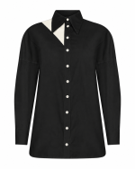 FW-050BW | BLACK SHIRT WITH OFF WHITE GEOMETRIC DETAIL - Image 3