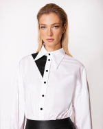 FW-050WB |WHITE SHIRT WITH BLACK GEOMETRIC DETAIL