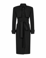 FW-054B | BLACK MIDI SHIRT DRESS WITH BELT AND OVERLAY - Image 2