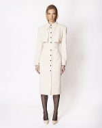 FW-054W | OFF WHITE SHIRT DRESS WITH BELT AND CROPPED OVERLAY
