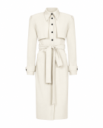 FW-054W | OFF WHITE SHIRT DRESS WITH BELT AND CROPPED OVERLAY - Image 2