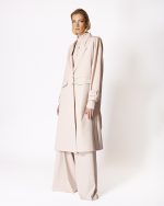FW-055 | DUSTY PINK LONGLINE COAT WITH LAPELS AND BELT - Image 2