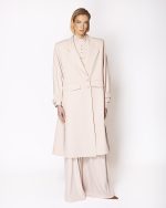 FW-055 | DUSTY PINK LONGLINE COAT WITH LAPELS AND BELT