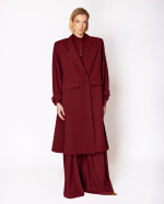 FW-055BR | BURGUNDY COAT WITH WIDE LAPELS AND CUFF STRAPS - Image 2