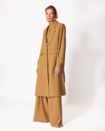FW-055M | CARAMEL TAN COAT WITH WIDE LAPELS AND CUFF STRAPS - Image 2